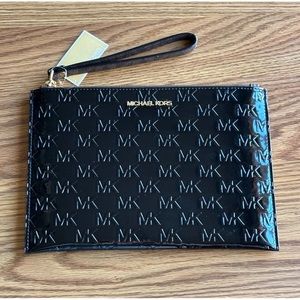 Michael Kors Jet Set XL Zip Clutch Wristlet - High-Gloss Finish - Black NWT